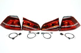 European LED MK7 Tail Lights (Cherry Red) with Rear Fog Lights and Adapter Harness - 5G0-998-207-F-H-GRP