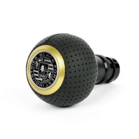 BFI Heavy Weight Shift Knob - GS2 - Black Air Leather - Black Anodized - Gold top  - VW / Audi 