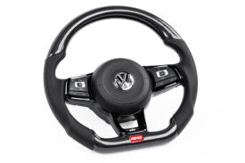 APR Steering Wheel - Carbon Fiber & Perforated Leather - MK7 Golf R Silver (For Use With Paddles)