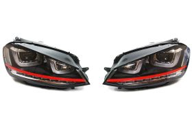 MK7 GTI Helix Headlight with Red Stripe and LED DRLs